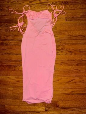 Pink ruched strappy maxi dress